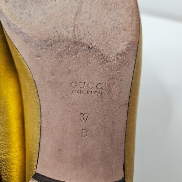 GUCCI Gold Leather Horsebit Penny  Loafers Flats Sz 6.5 / 37 EUR Designer Italy - Picture 11 of 13